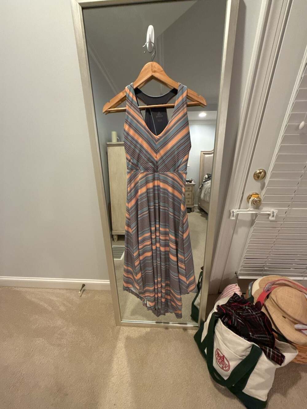 Prana Women's Striped Blue and Tan Active High-Low Dress Size S